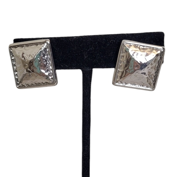 Silver Square Clip On Earrings - Picture 1 of 2